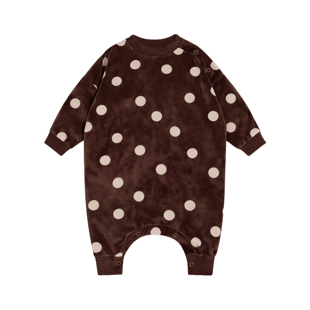 oversized one suit - chocolate polka dot