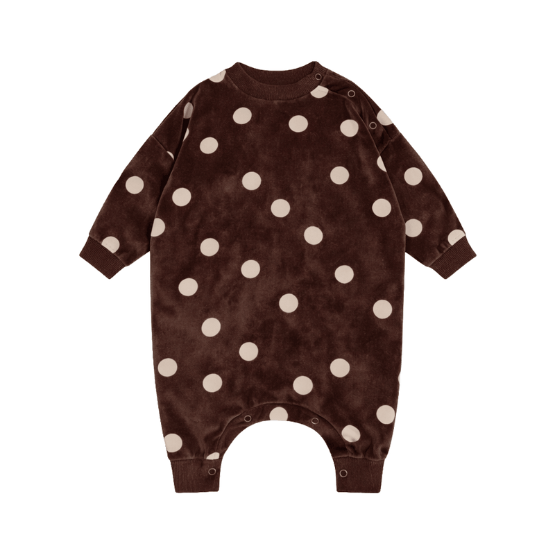 oversized one suit - chocolate polka dot