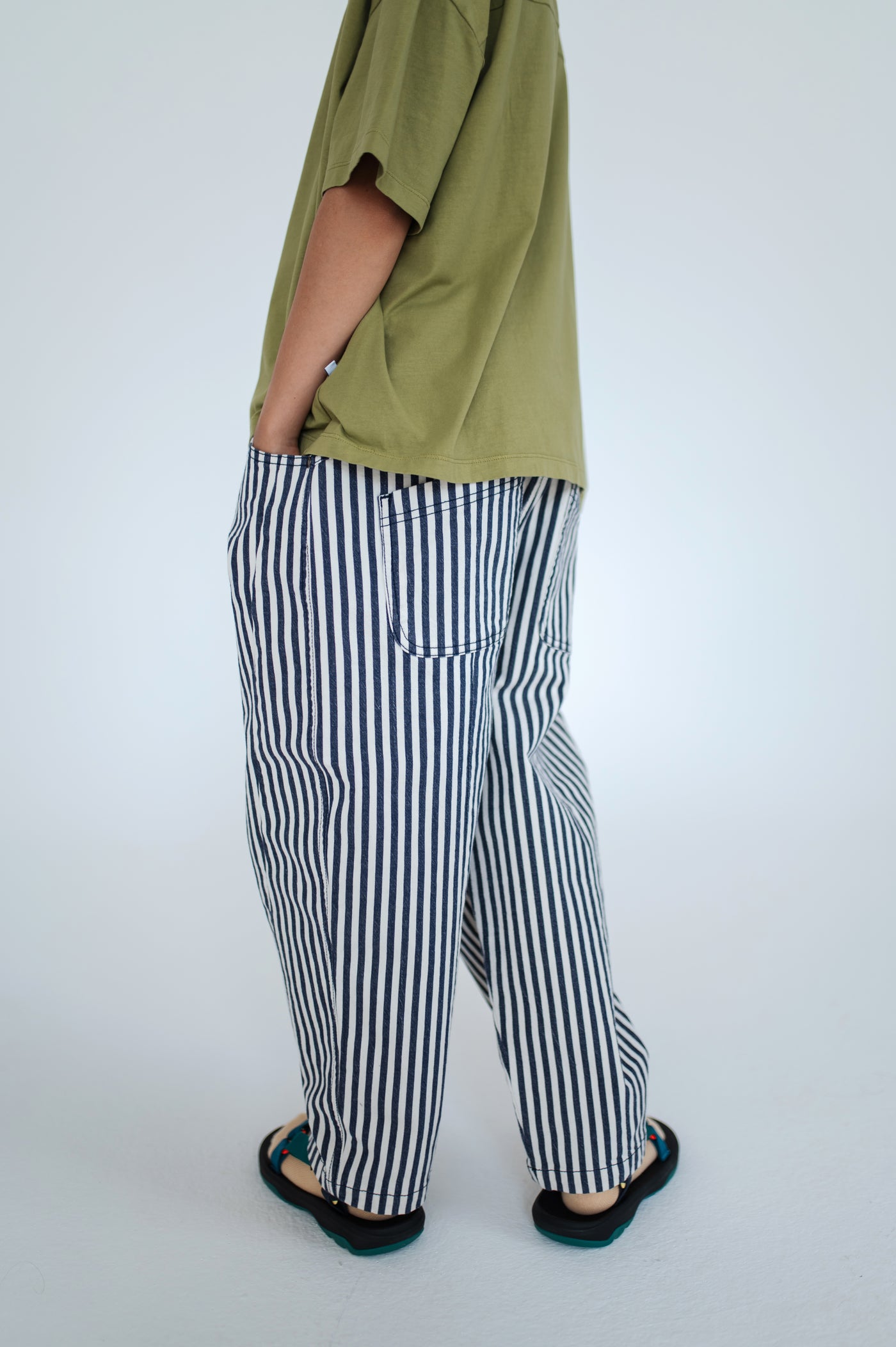 wide pant - navy eggshell stripe