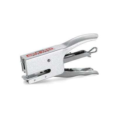 Compact Penco Silver Stapler, compatible with No. 10 staples, featuring a sleek, industrial design with comfortable grip handle, perfect for a nostalgic touch to any workspace