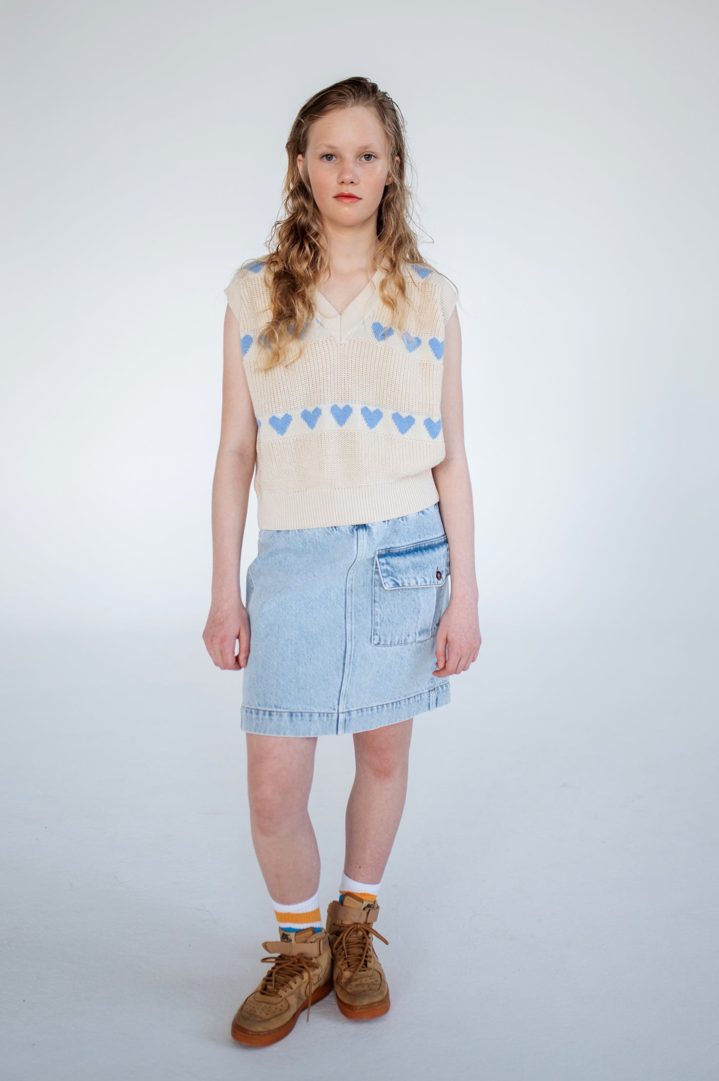 knit spencer - summer day blue hearts