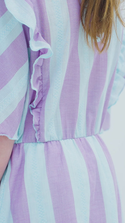ruffle dress - soft aqua violet stripe