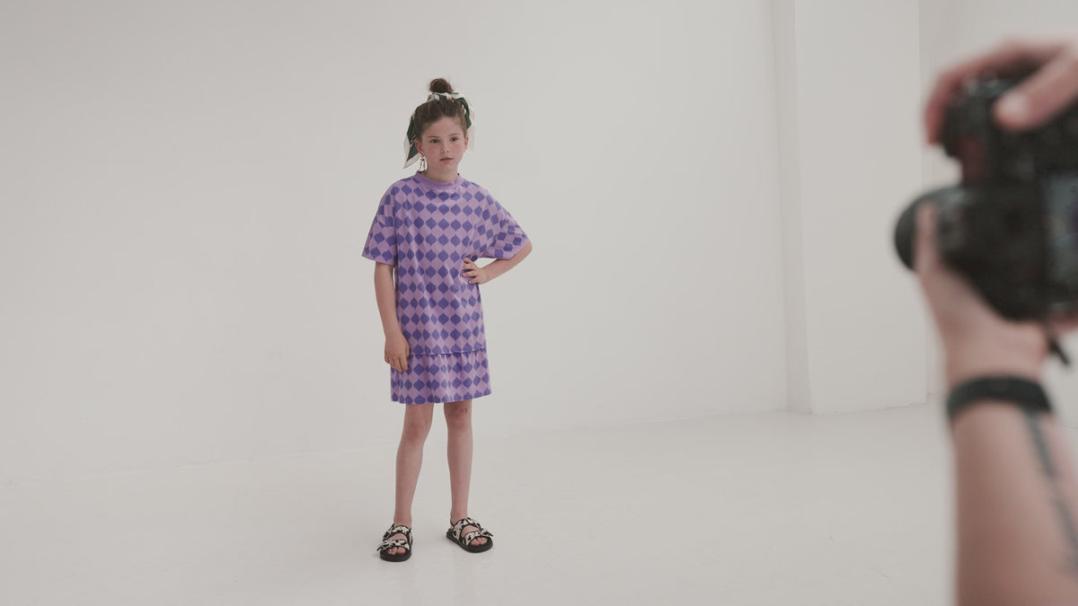 bottom hem ruffle dress - soft harlequin