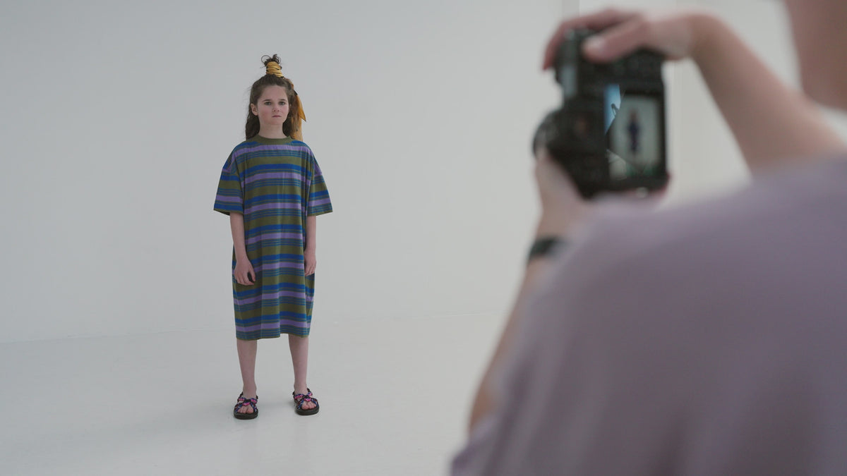 boxy tee dress - khaki bloom stripe