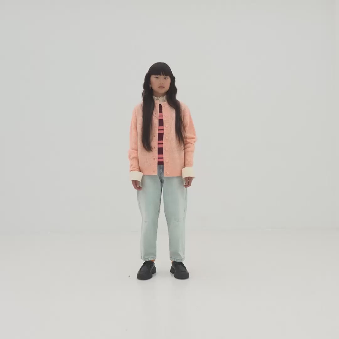knit crew cardigan - light cheeky flamingo