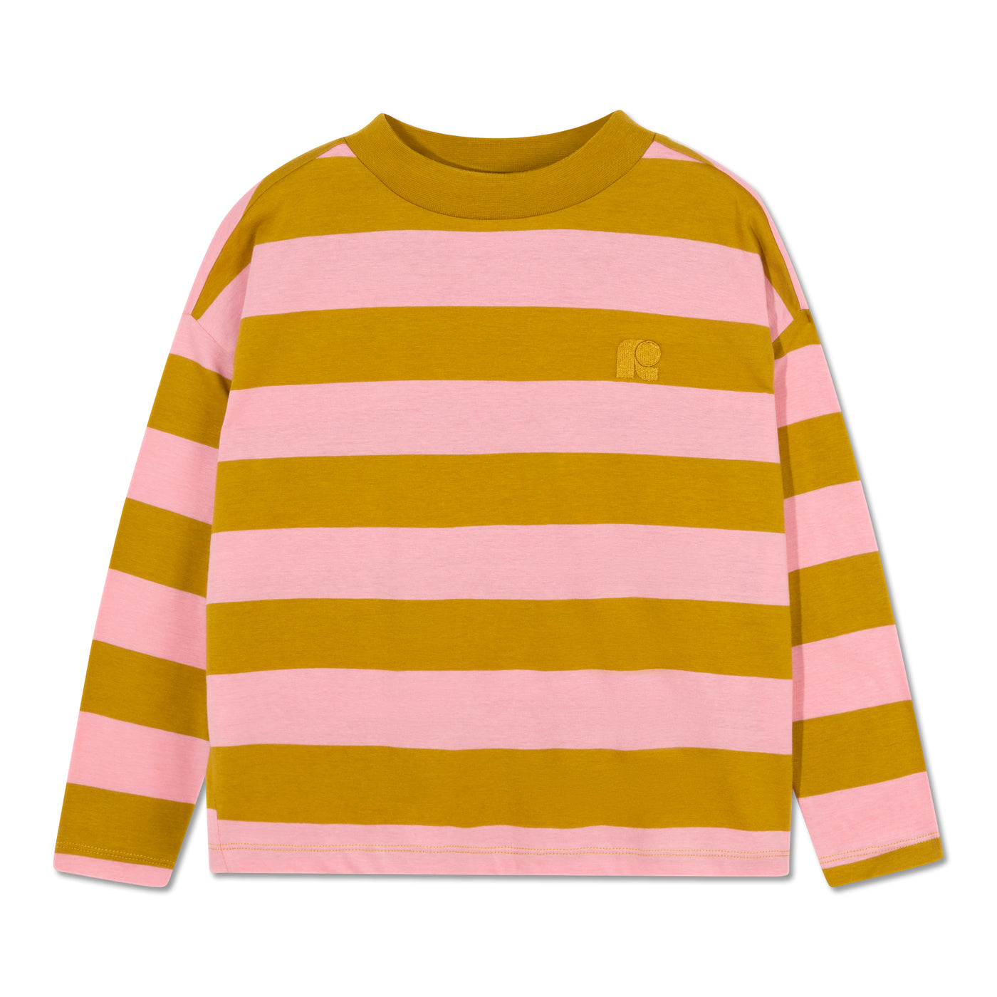 boxy long tee - golden soft pink block stripe