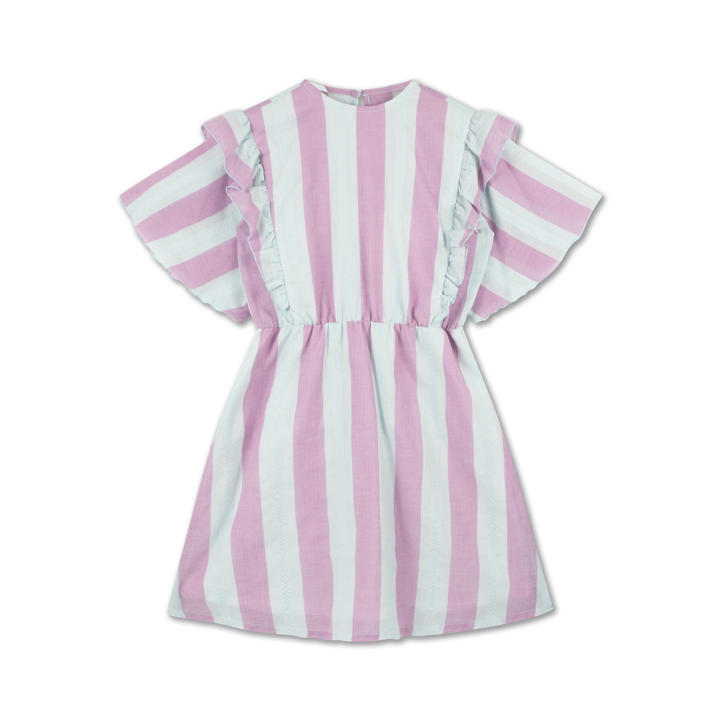 ruffle dress - soft aqua violet stripe – Repose AMS