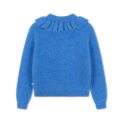 knit ruffle sweater - wedgewood