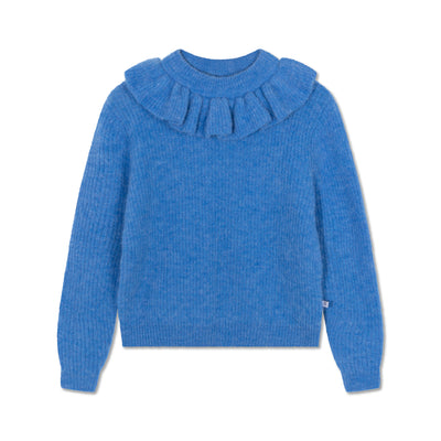 knit ruffle sweater - wedgewood