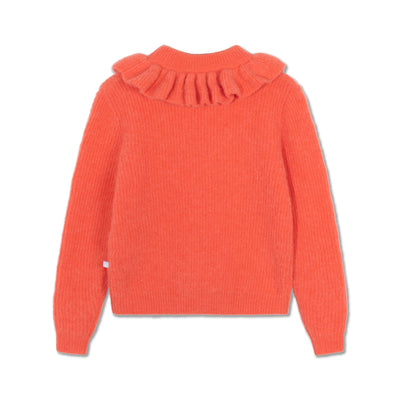 knit ruffle sweater - bright coral
