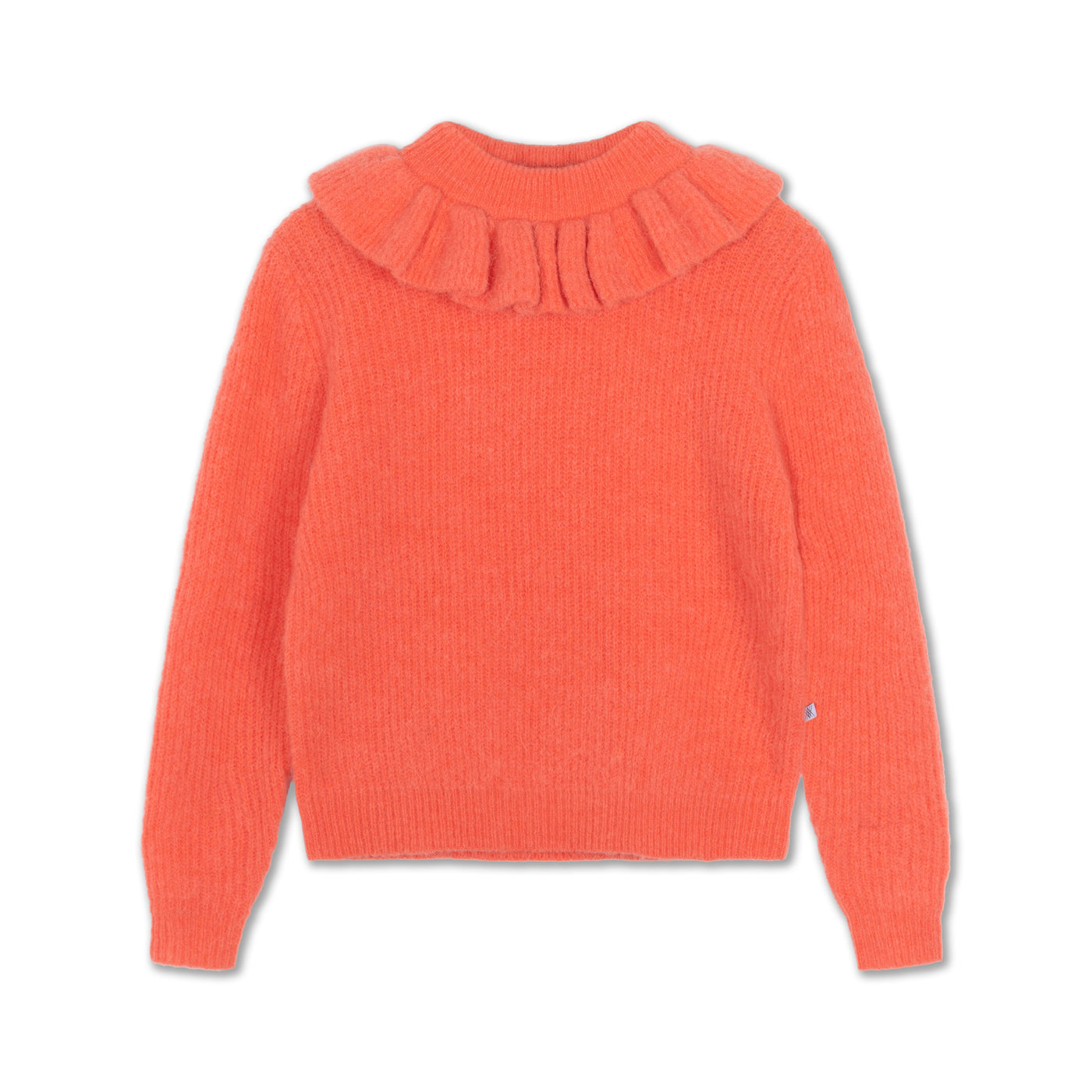 knit ruffle sweater - bright coral
