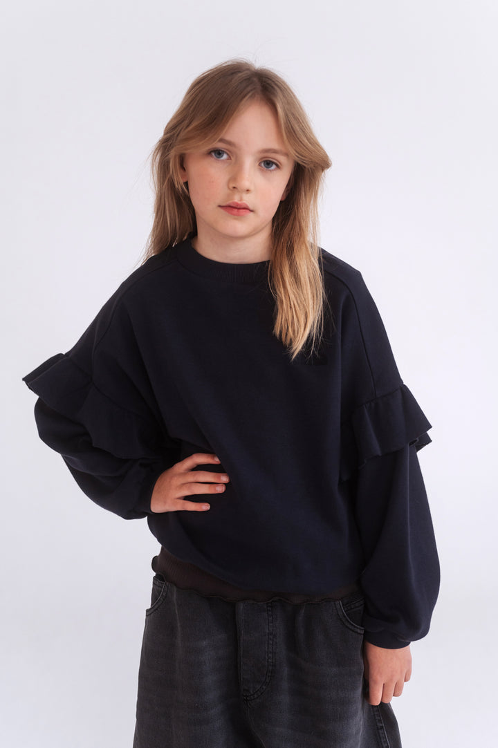 ruffle sweater short - deep dark blue – Repose AMS