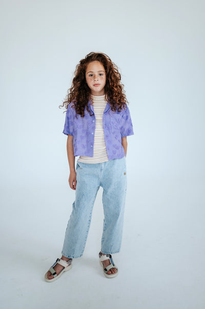 cropped shirt - purple floating hearts