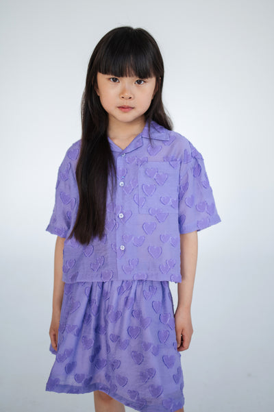 cropped shirt - purple floating hearts