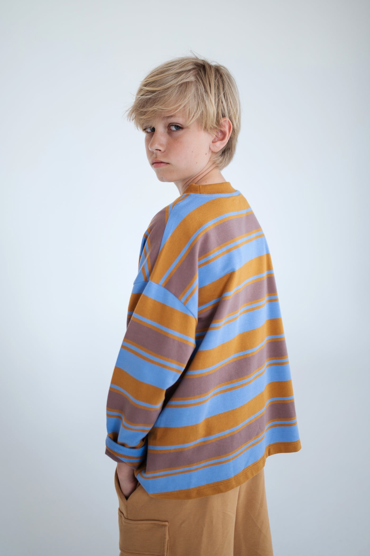 oversized boxy sweater - multi blue powder stripe