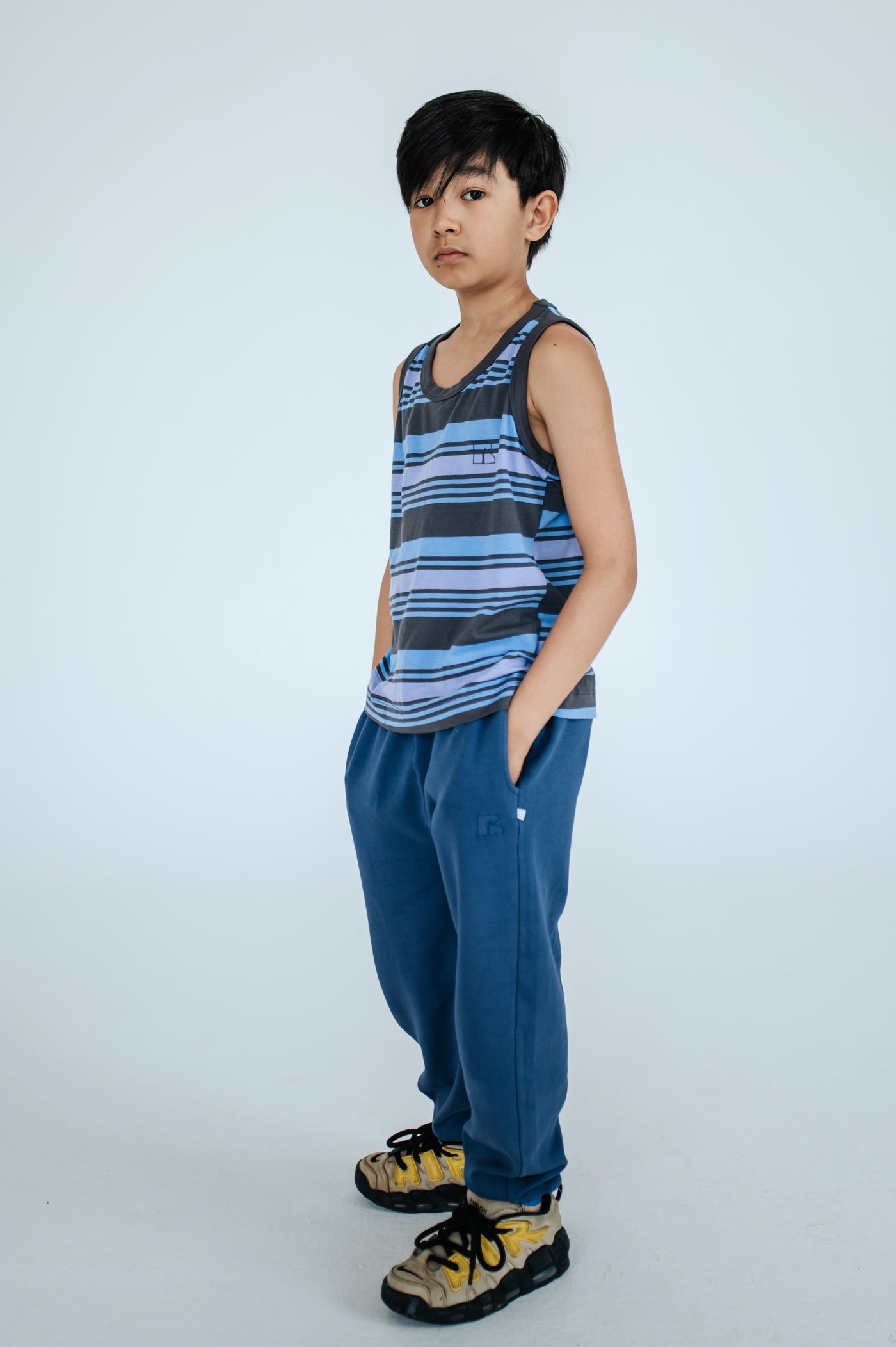 singlet - multi grey purple stripe