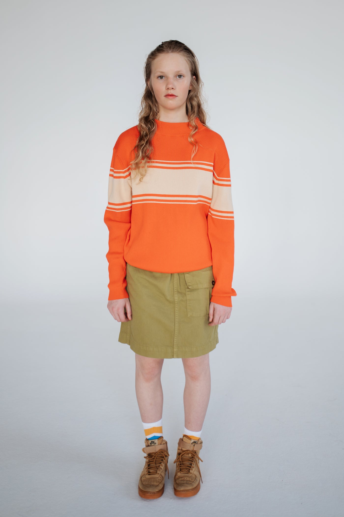 knit sweater - fiesta red sand stripe