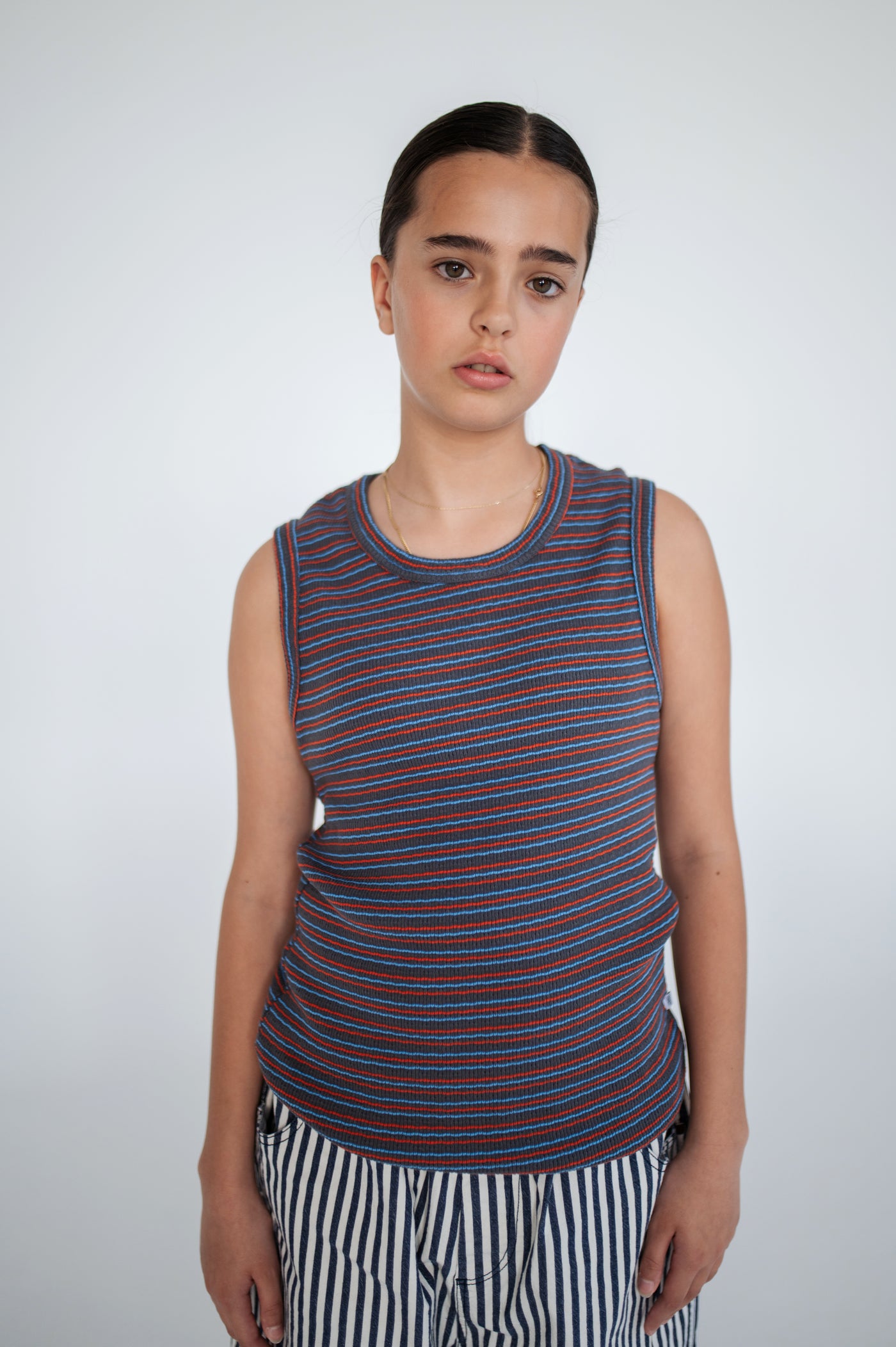 slim singlet - fine grey fiesta sky stripe