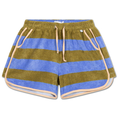 sporty short - moss wedgewood block stripe