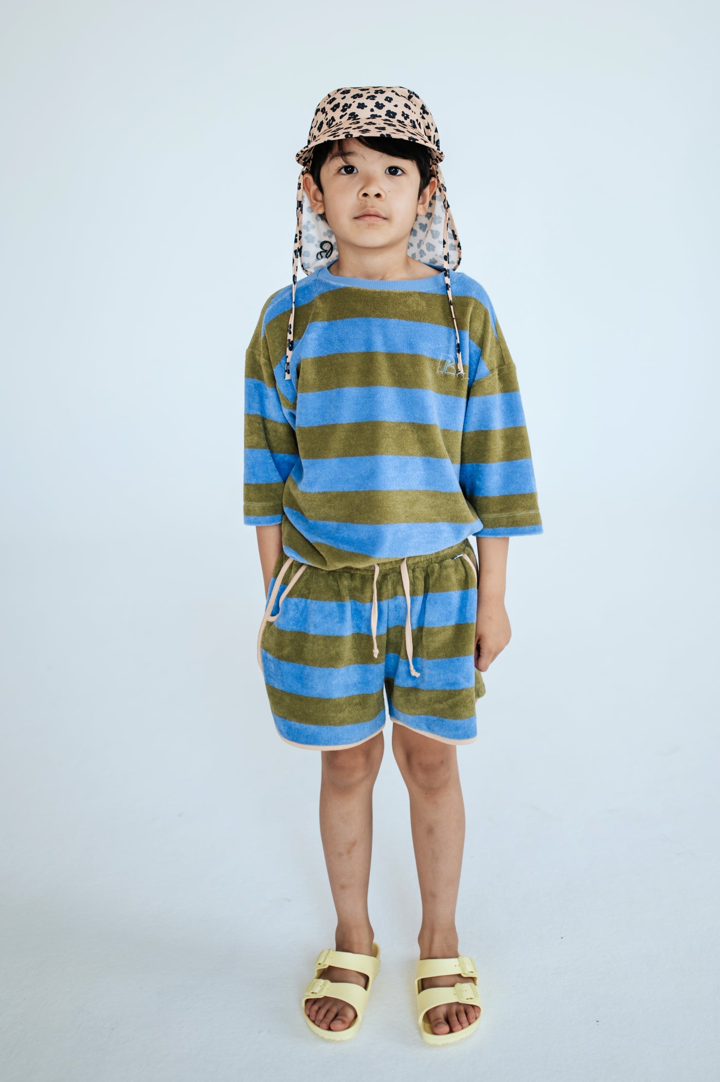 tee sweat - moss wedgewood block stripe