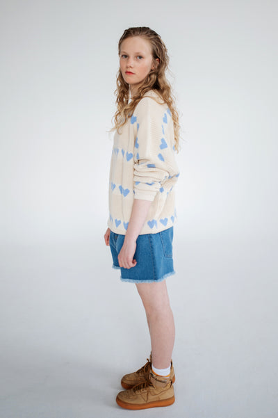 knit slouchy sweater - summer day blue hearts