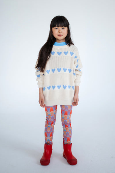 knit slouchy sweater - summer day blue hearts