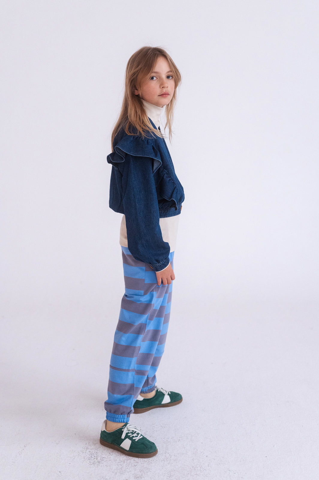 comfy pants - blue bonnet silver block stripe