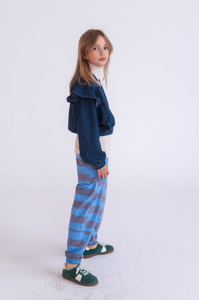 comfy pants - blue bonnet silver block stripe