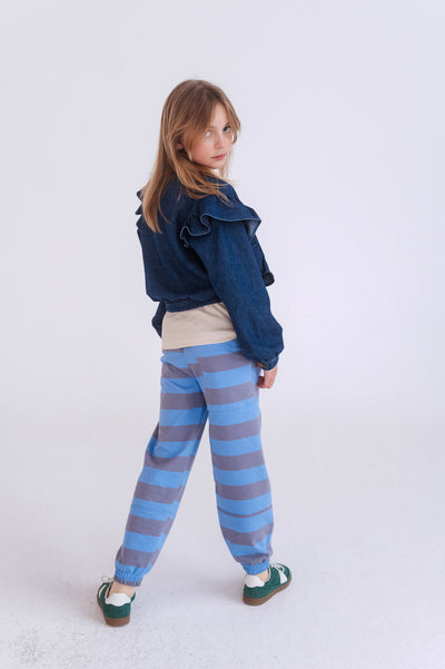 comfy pants - blue bonnet silver block stripe