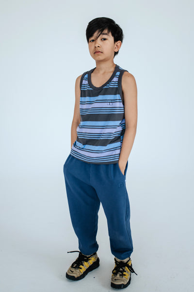 singlet - multi grey purple stripe