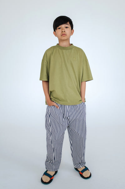 wide pant - navy eggshell stripe