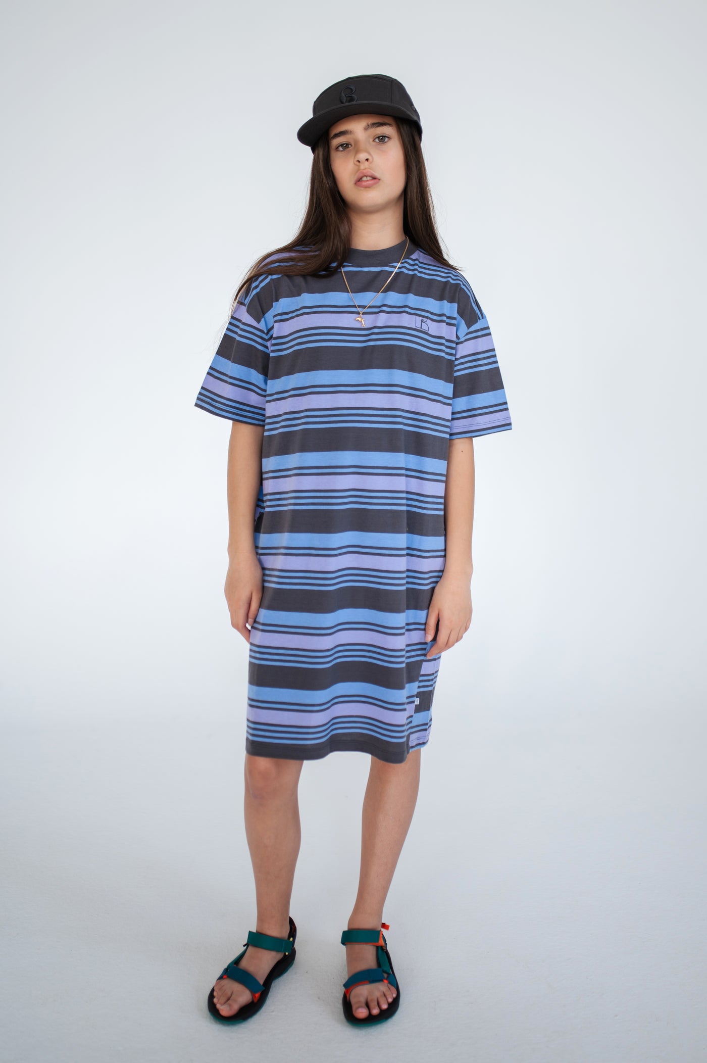 tee dress - multi grey purple stripe