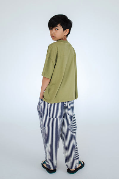 wide pant - navy eggshell stripe