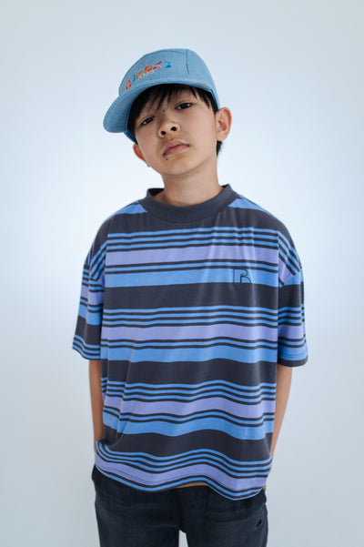 boxy tee - multi grey purple stripe