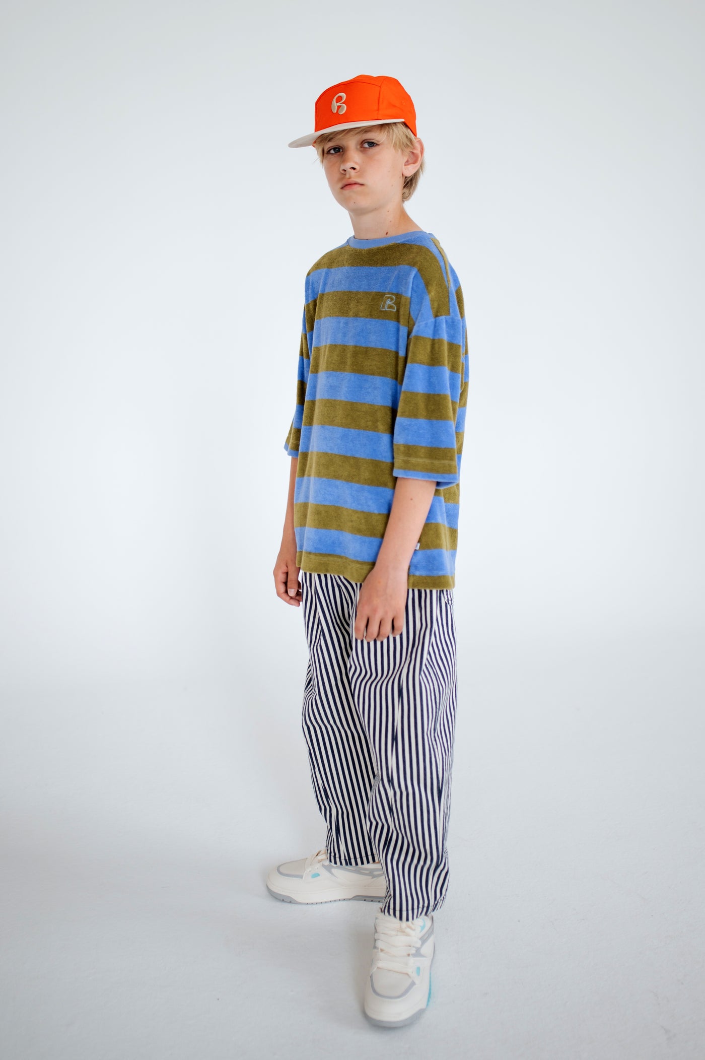 tee sweat - moss wedgewood block stripe