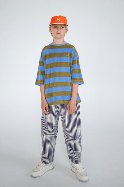 wide pant - navy eggshell stripe