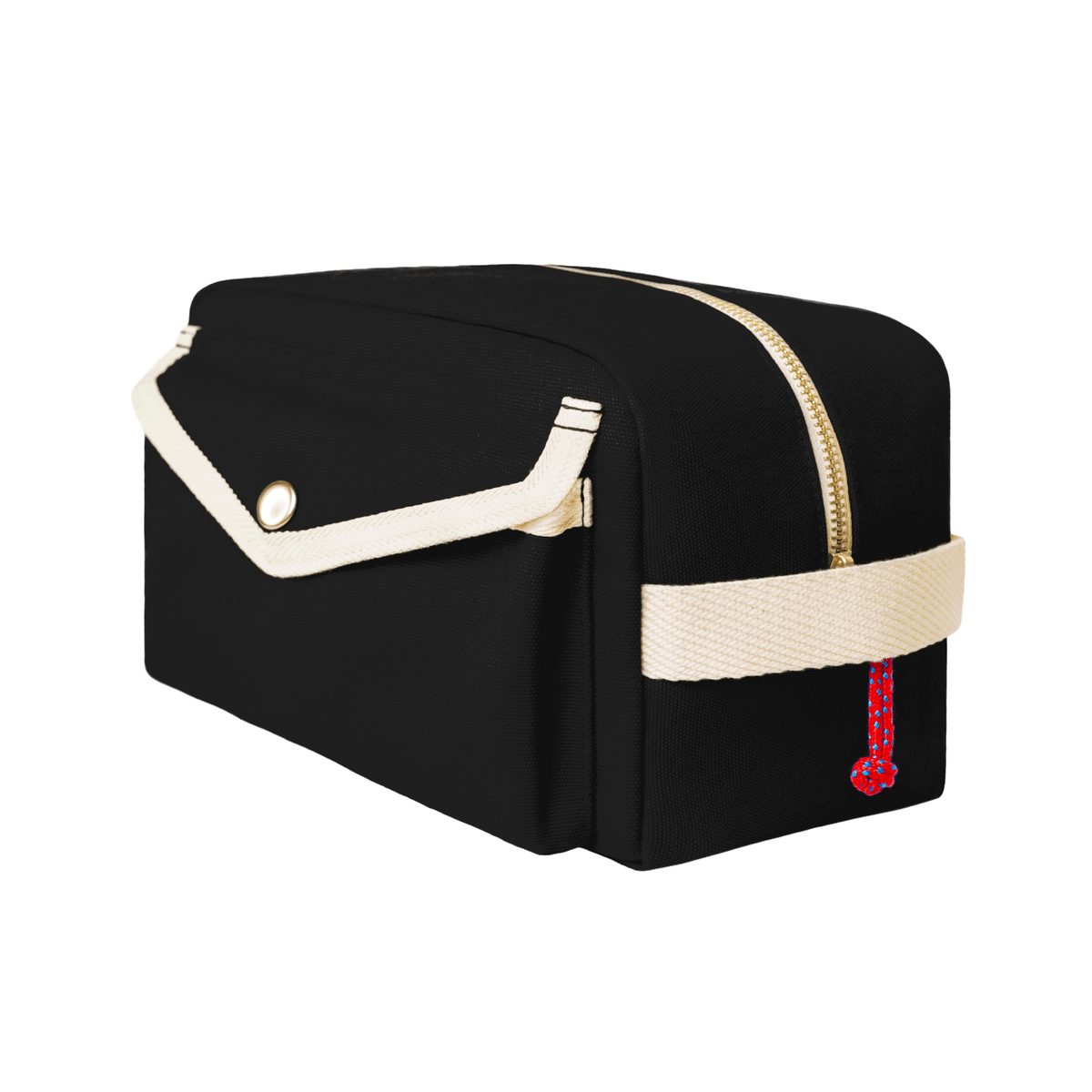 YKRA Dopp Pack toiletry bag made from durable cotton canvas, featuring outer pockets and a carrying handle.