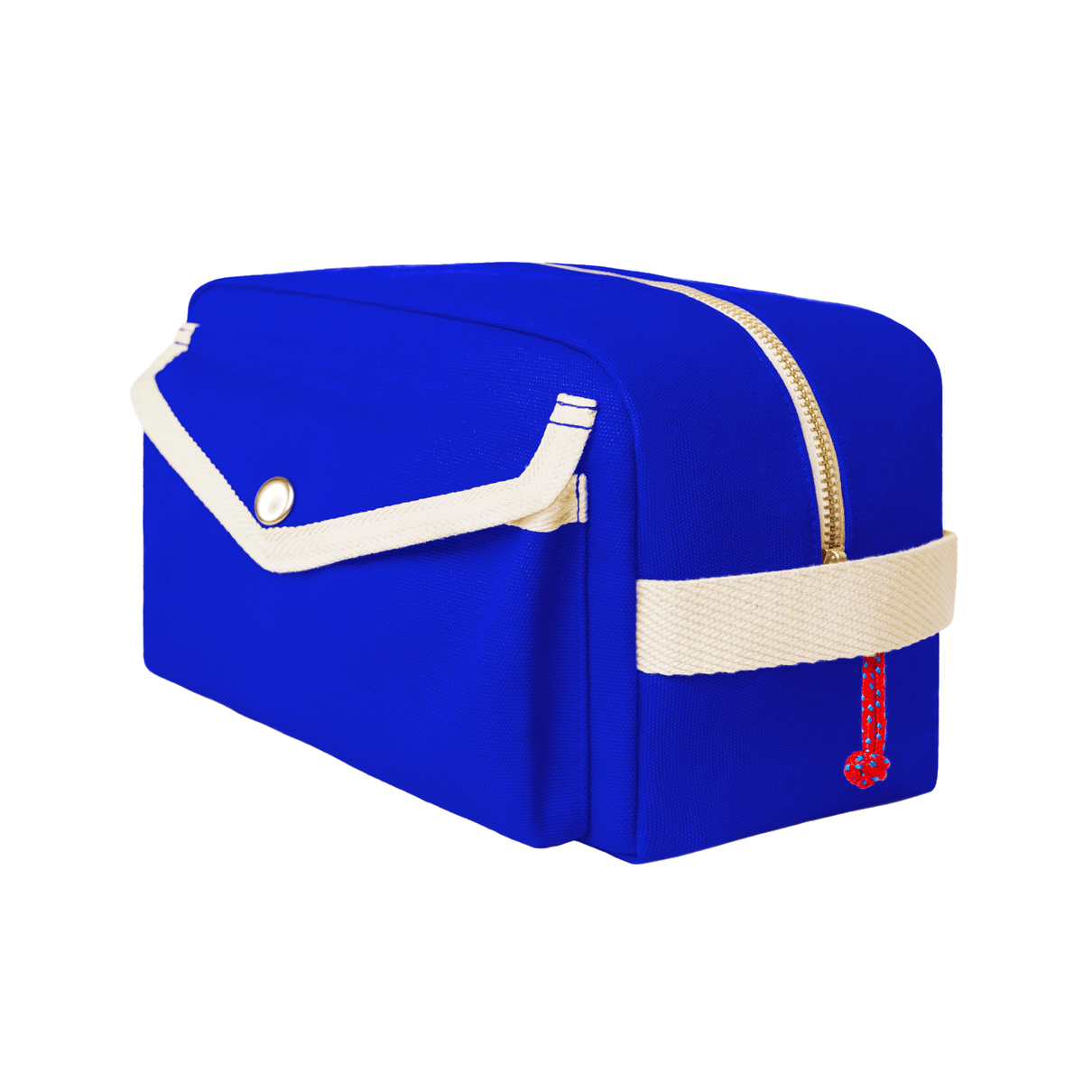 YKRA Dopp Pack toiletry bag made from durable cotton canvas, featuring outer pockets and a carrying handle.