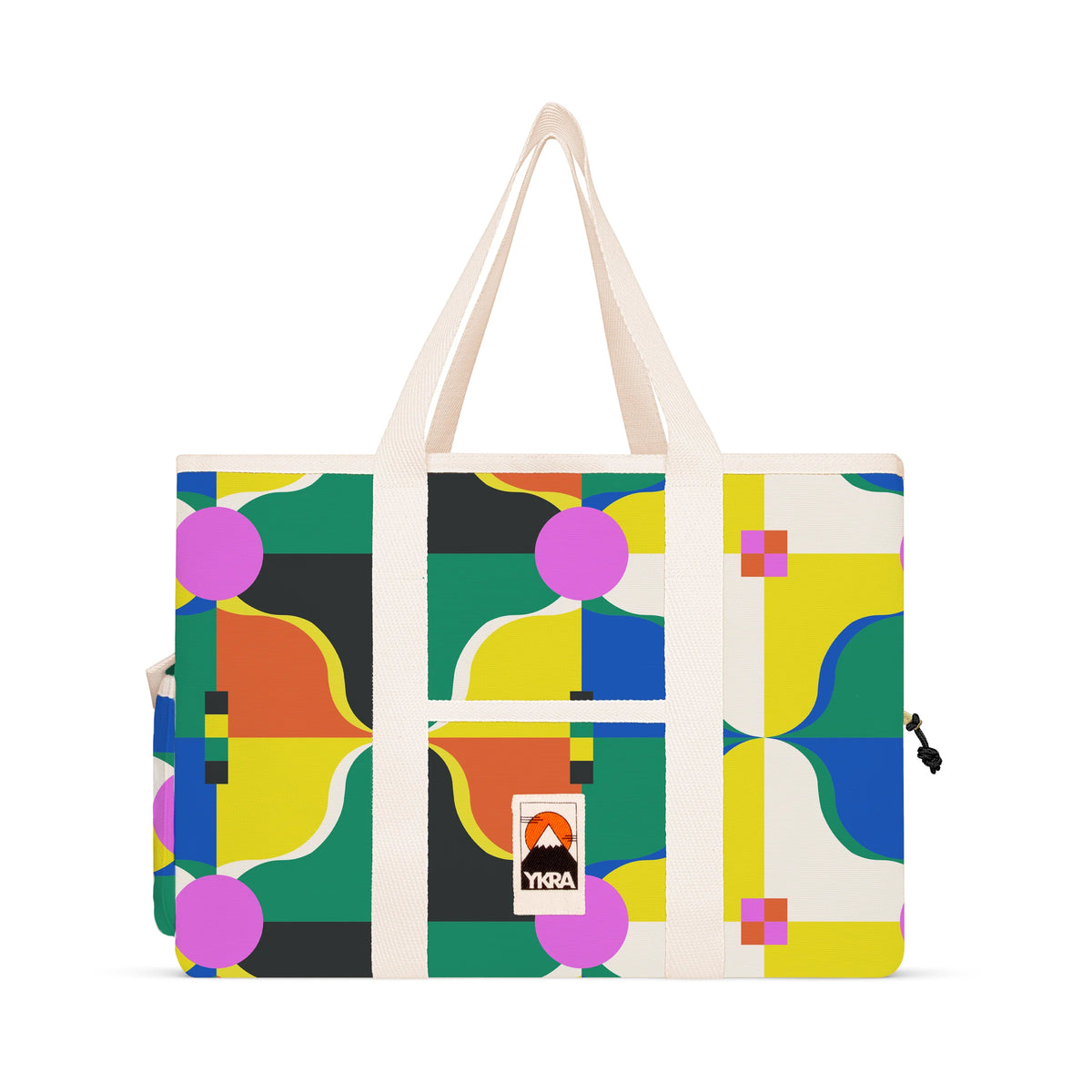 YKRA Beach Bag Porto in durable cotton canvas – spacious handmade tote bag with zip and snap pockets, made in Hungary.