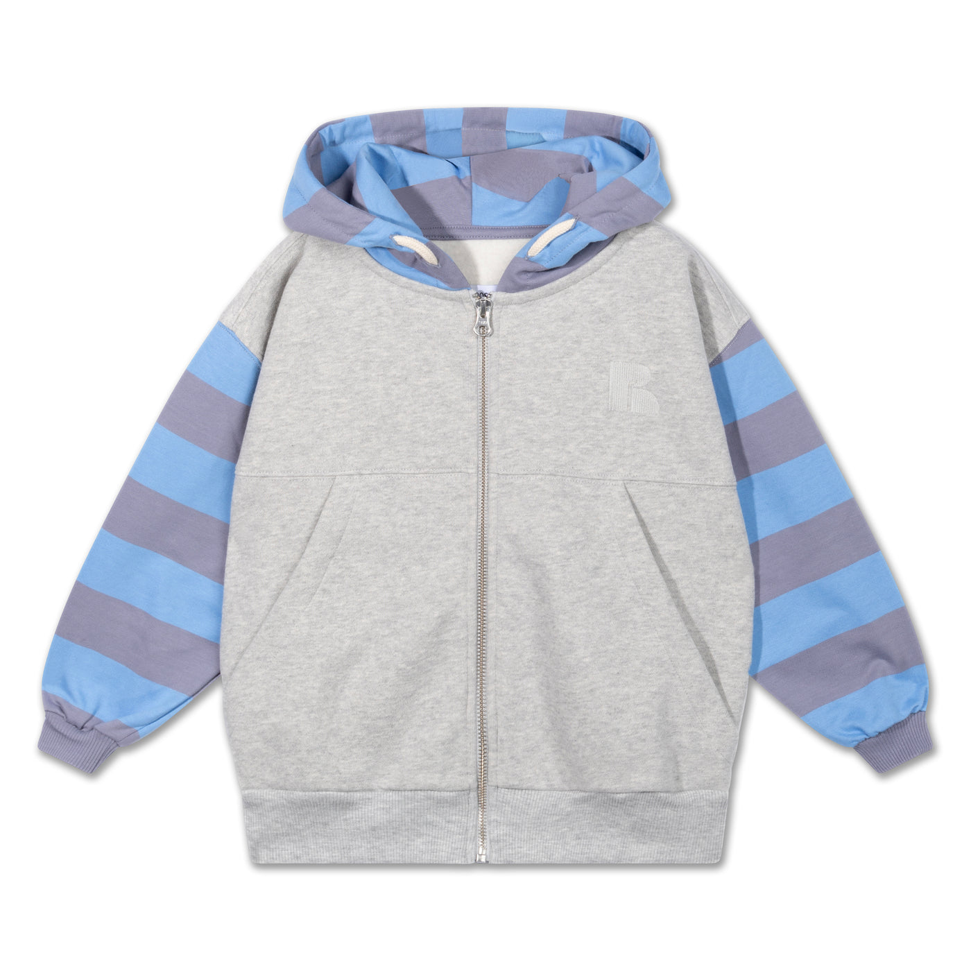 zip hoodie - grey melange color block