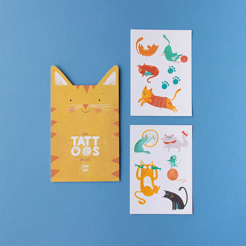 Set of ten charming cat-themed temporary tattoos for kids and adults – safe, easy to apply, and non-toxic