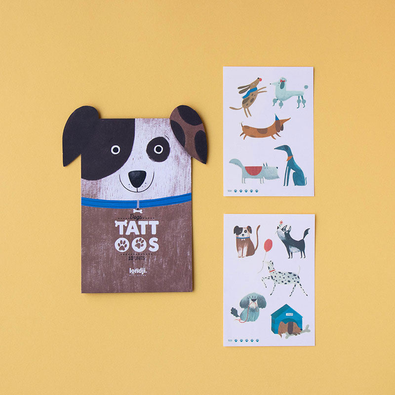 Set of ten adorable dog-themed temporary tattoos for kids and adults – safe, non-toxic, and fun