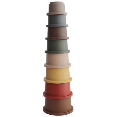 Mushie round tower stacking toy for babies - safe, BPA-free toy to develop motor and organization skills in retro colors