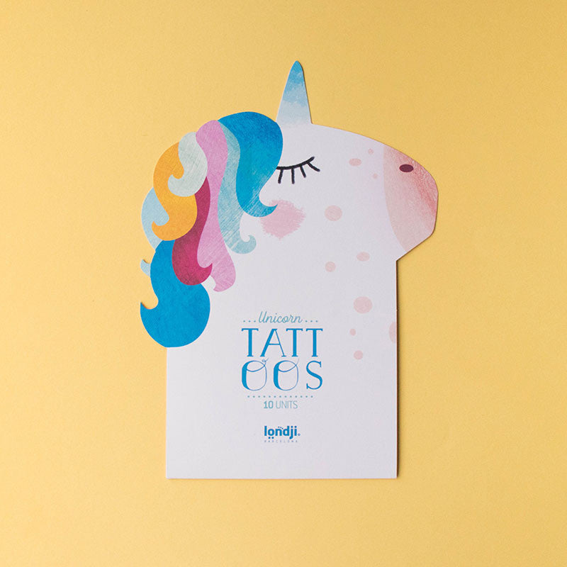 Set of ten vibrant rainbow and unicorn temporary tattoos for kids and adults – safe, easy-to-apply, and non-toxic