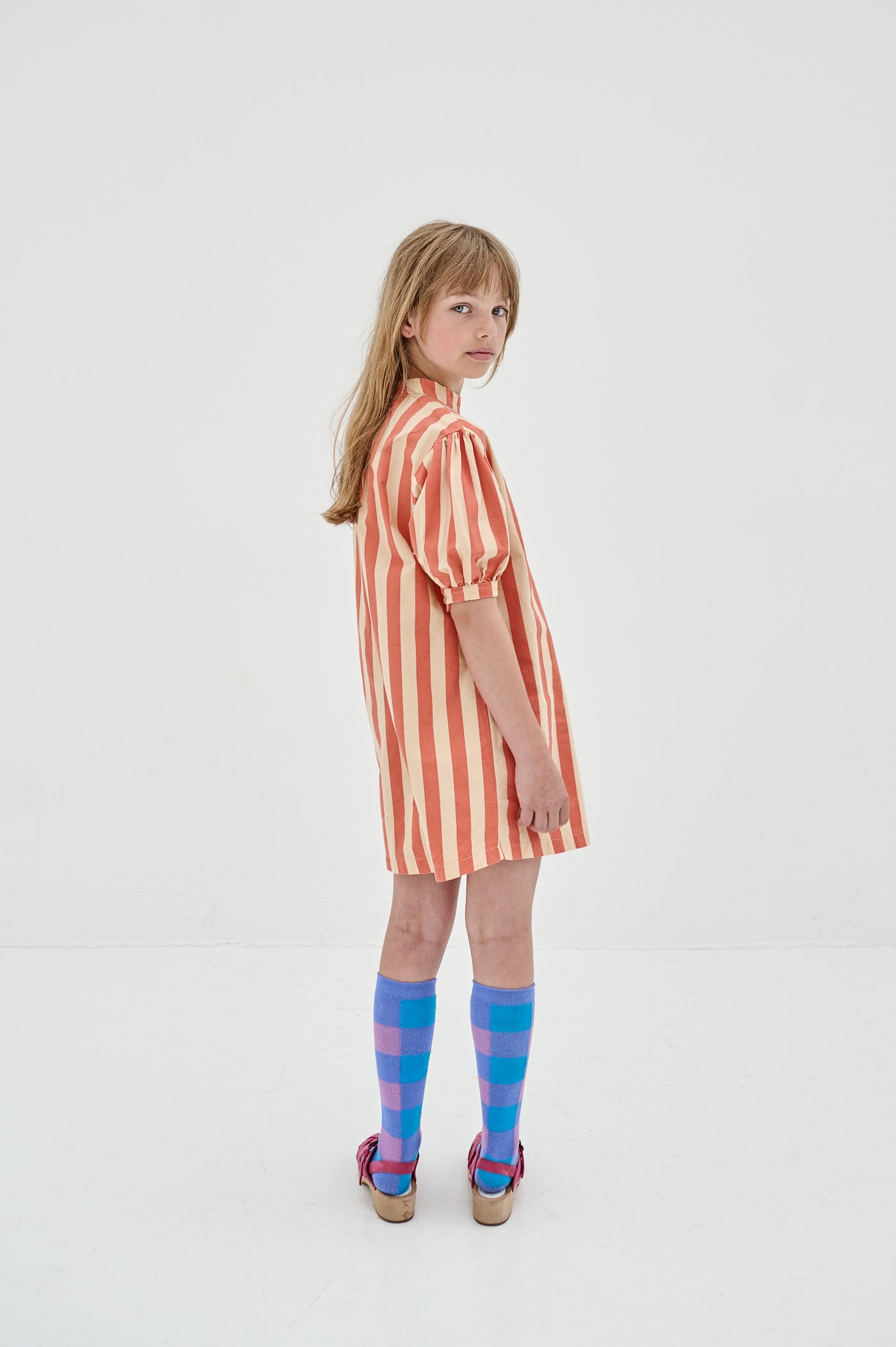wavy dress - tangerine block stripe