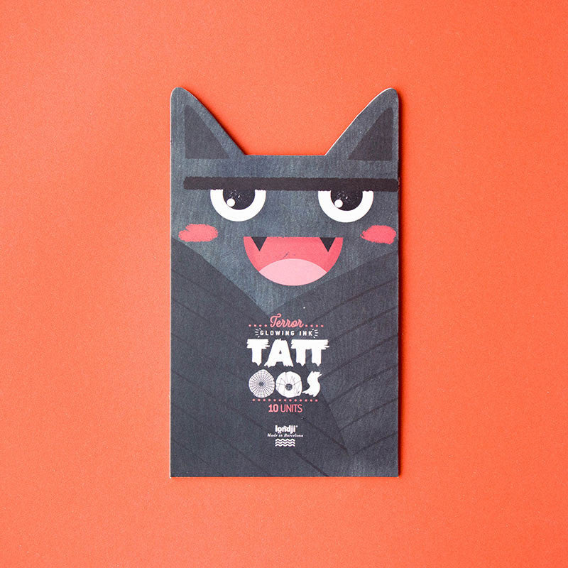 Set of ten spooky Halloween-themed temporary tattoos with vampires, ghosts, and zombies for kids and adults – safe, non-toxic, and easy to apply