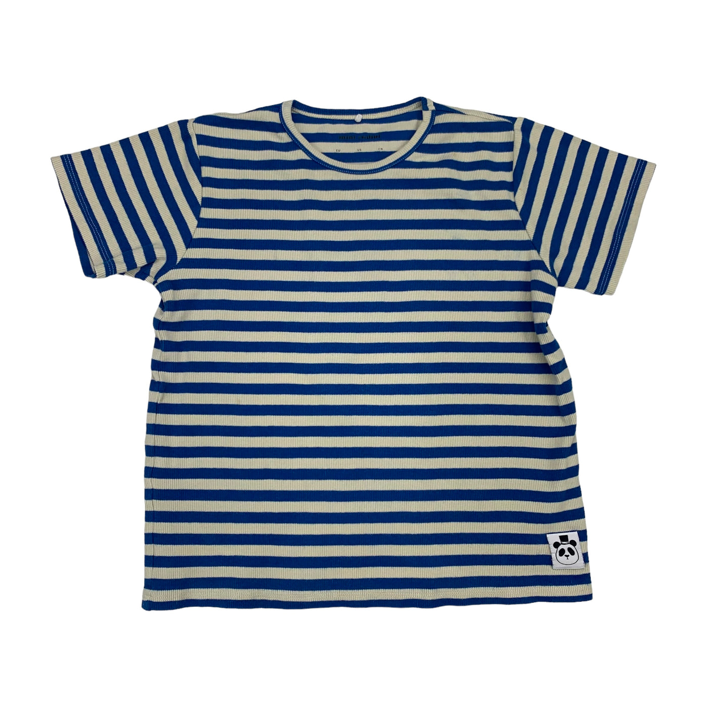 Mini rodini T-shirt rib blue white stripe size 10 - 11 years