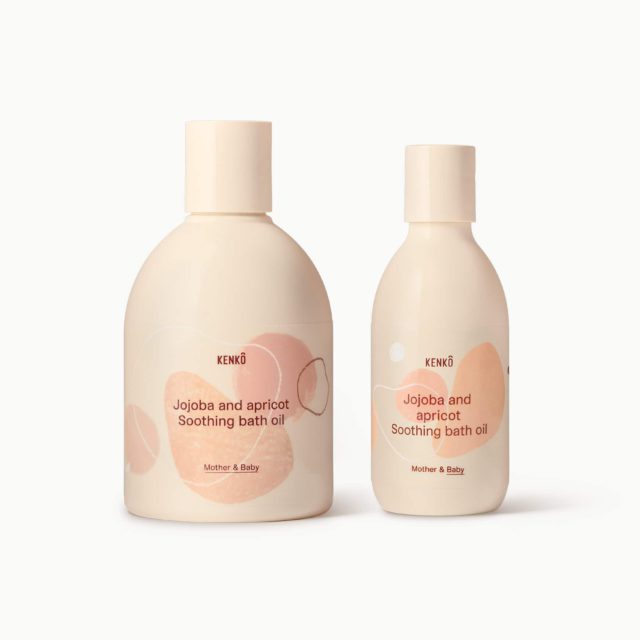 Mother and baby enjoying a relaxing bath experience with hydrating Kenko bath oil