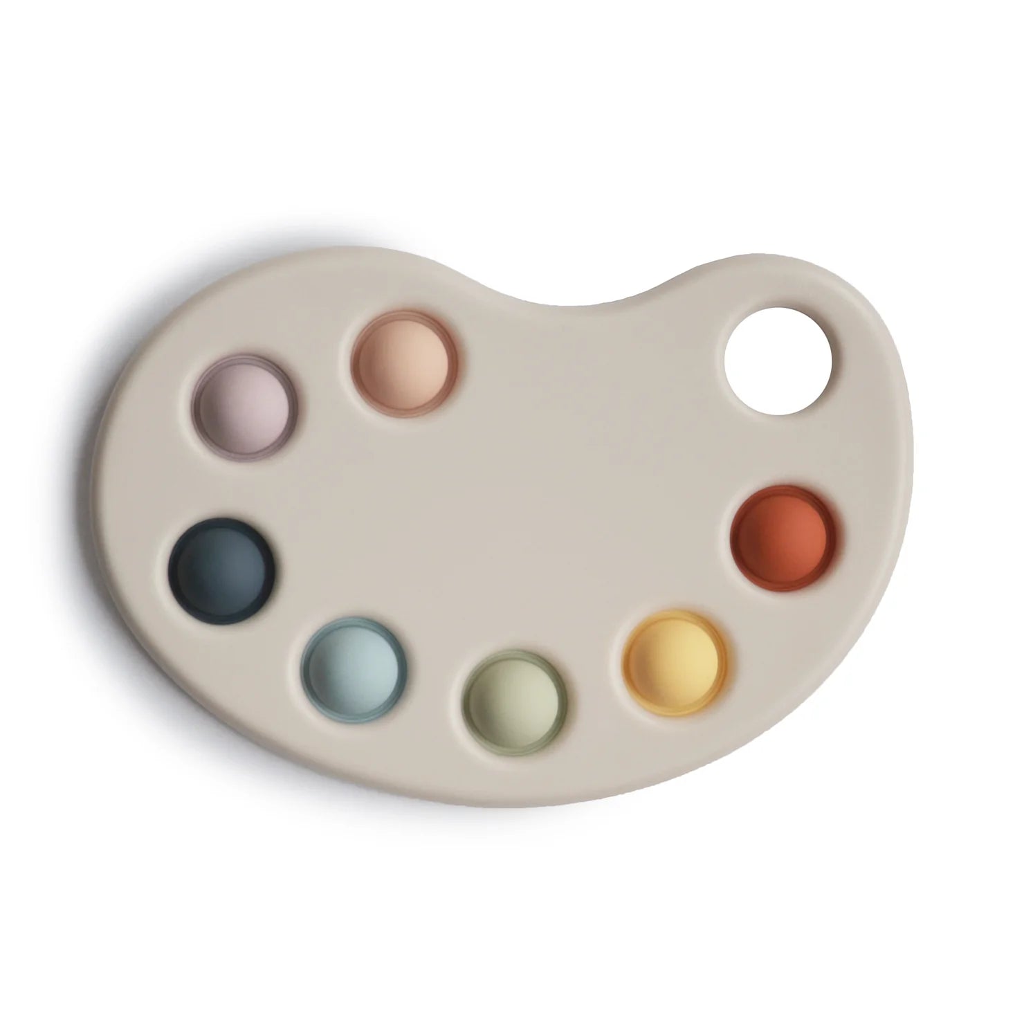 Mushie paint palette sensory press toy - BPA-free silicone toy for fine motor skill development in babies and toddlers