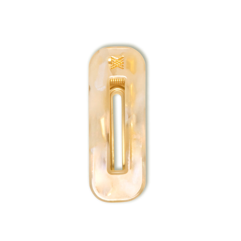 Squared hair clip white golden